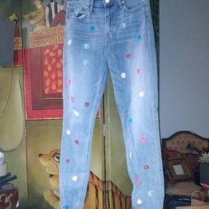 Lucky Brand Women's Light Blue Jeans with Multicolor Polka Dots
